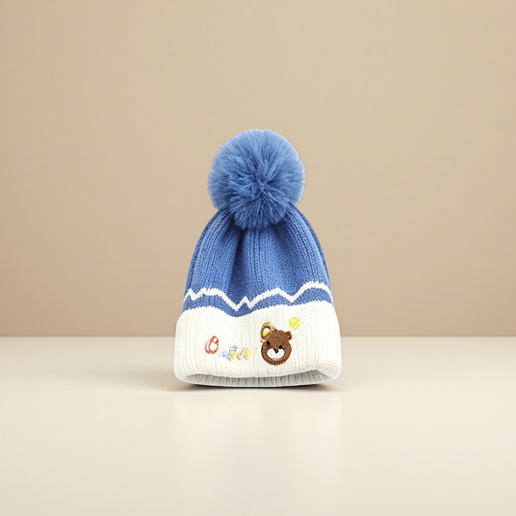 Blue woolen cap, warm knitted women's autumn and winter Korean-style versatile woolen cap