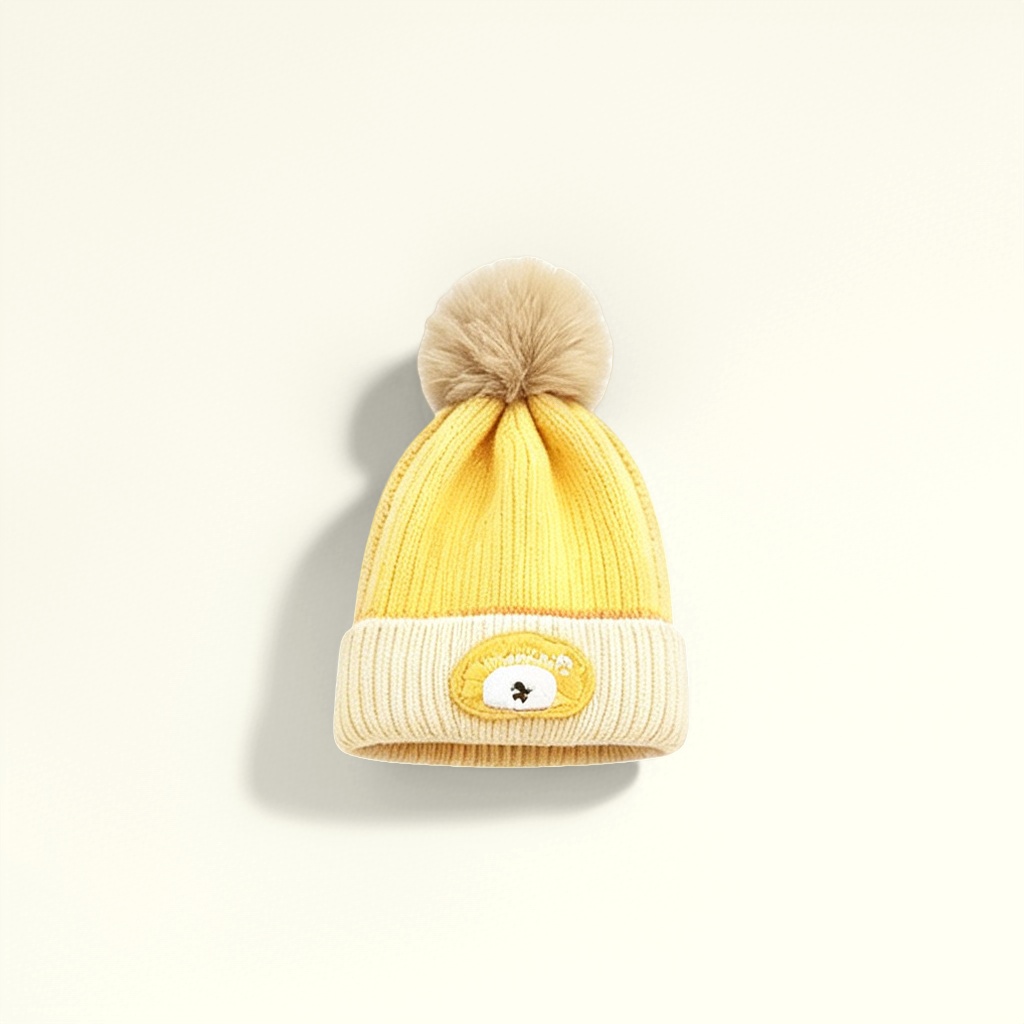 Yellow woolen hat, a warm knitted winter cap for both men and women