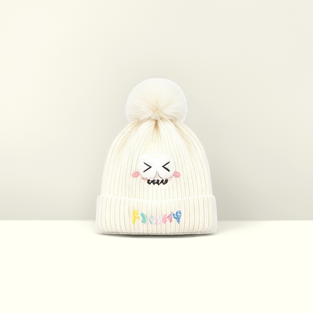 A thickened woolen cap with a lambskin lining for women's autumn and winter warmth knitted cap details Picture