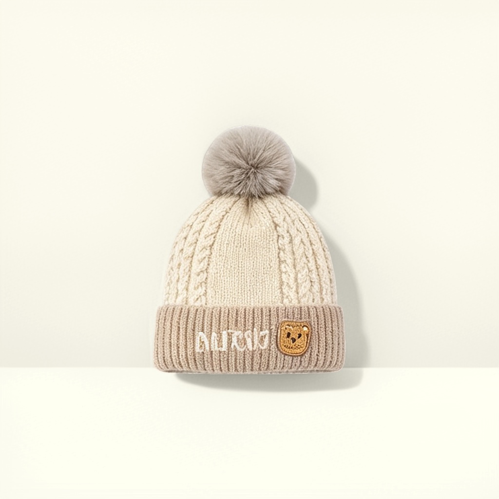 Beige knitted hat for women, a warm woolen hat for autumn and winter