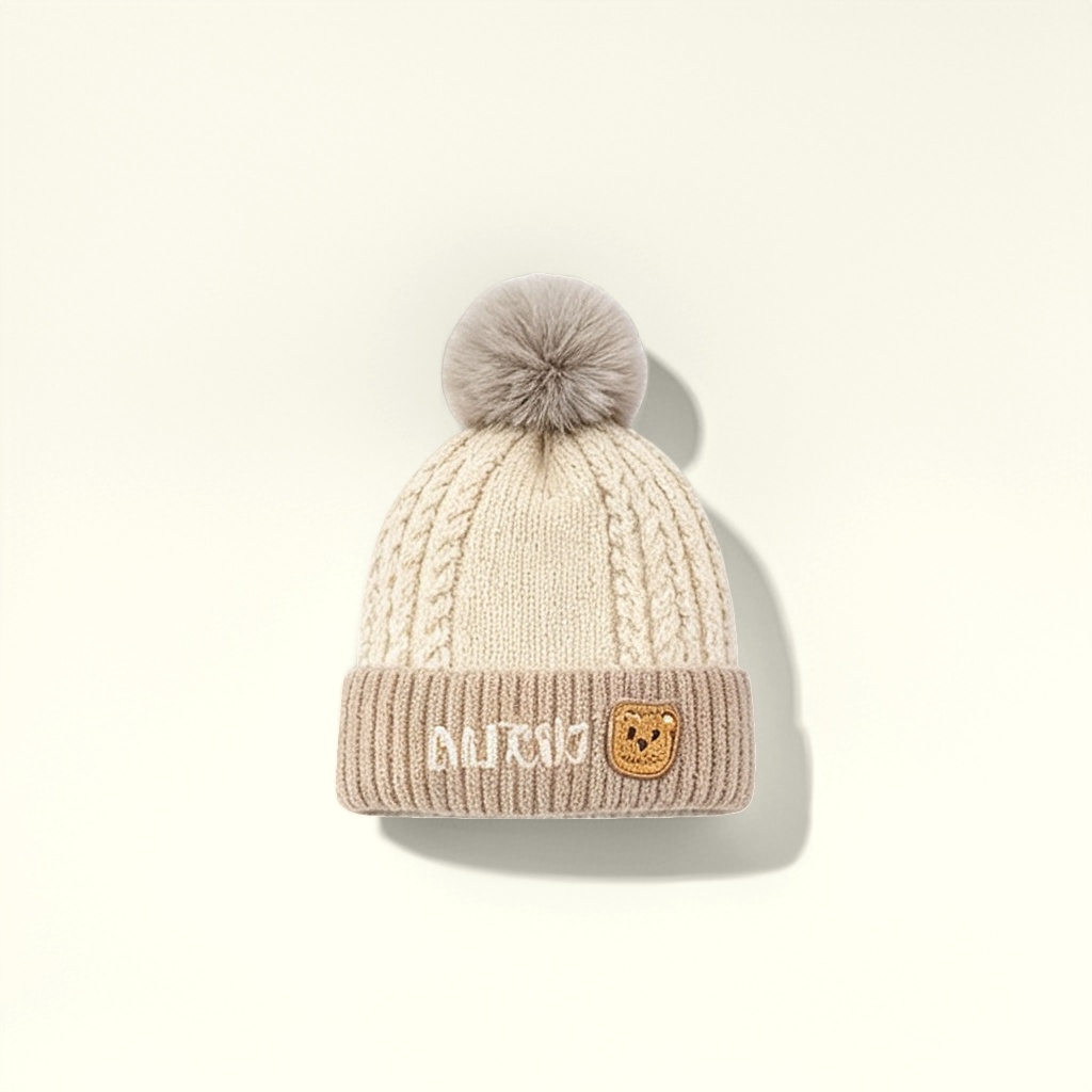 Beige knitted hat for women, a warm woolen hat for autumn and winter details Picture