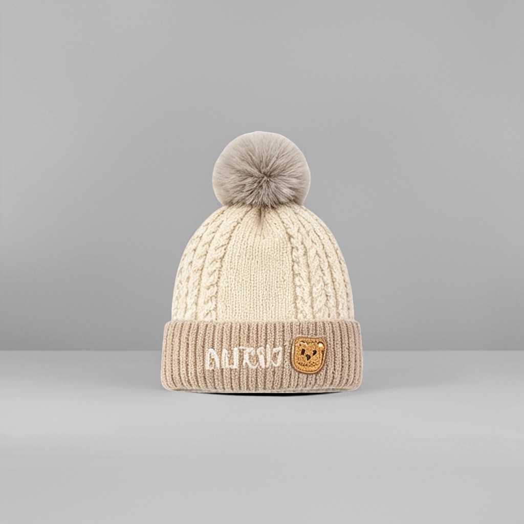 Beige knitted hat for women, a warm woolen hat for autumn and winter Specification image