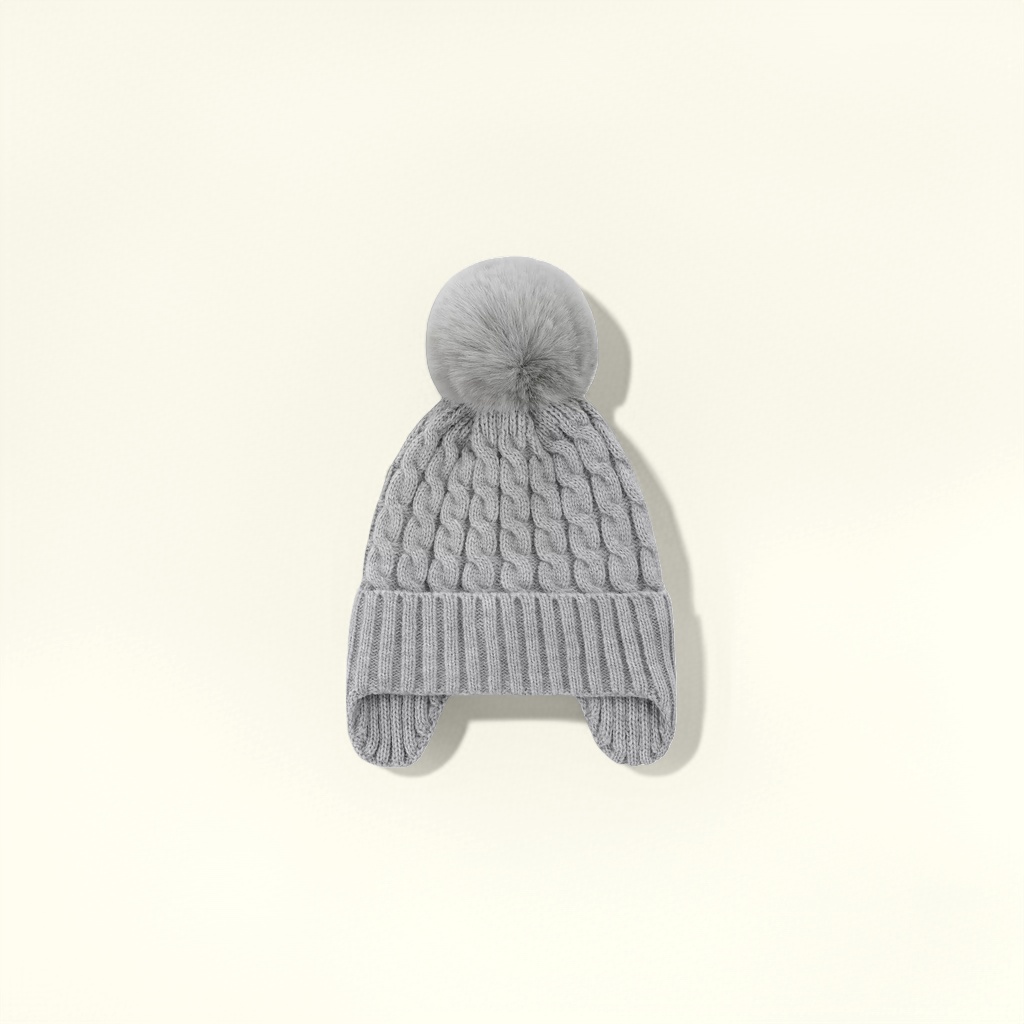 The grey knitted cap is a unisex warm woolen cap for autumn and winter details Picture