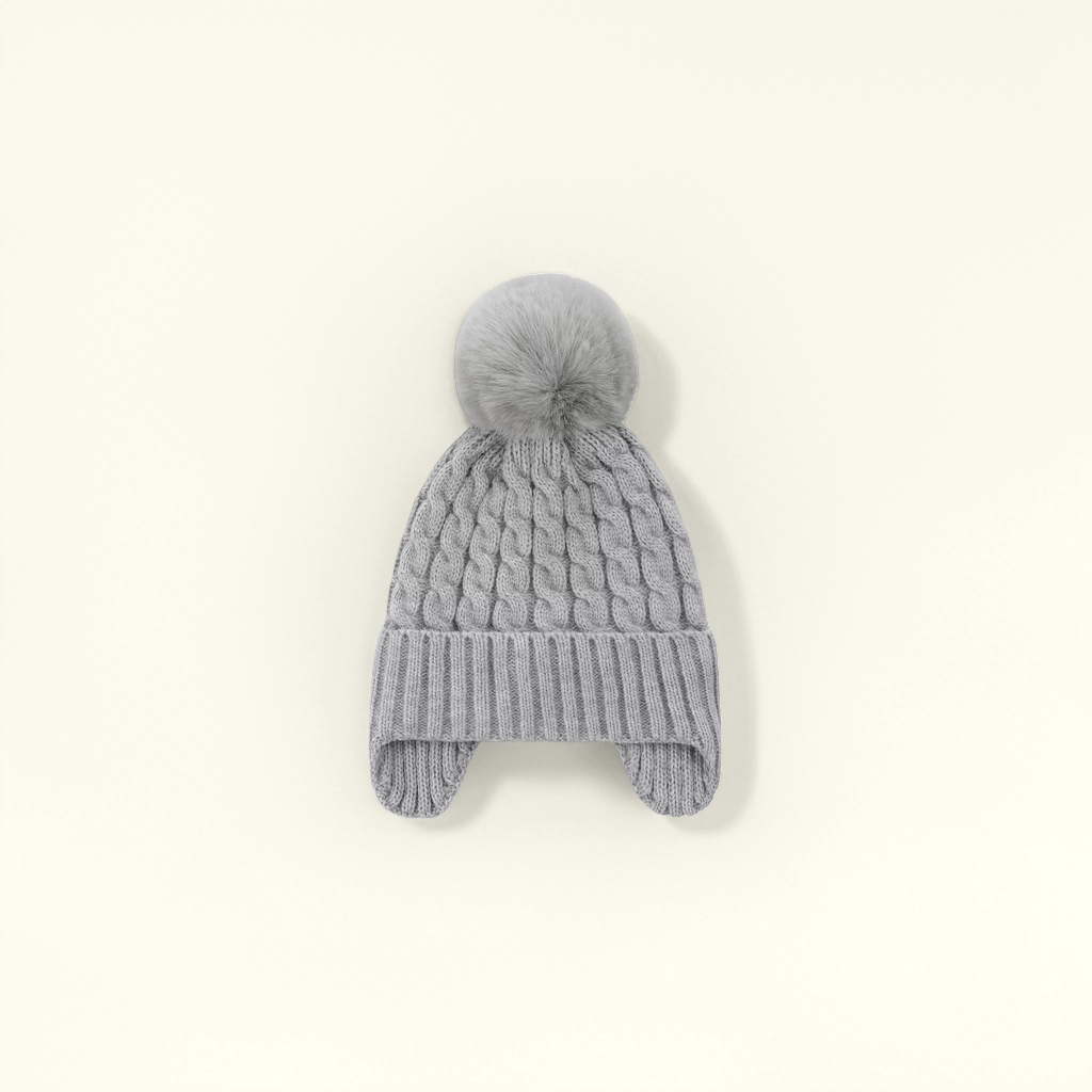 The grey knitted cap is a unisex warm woolen cap for autumn and winter