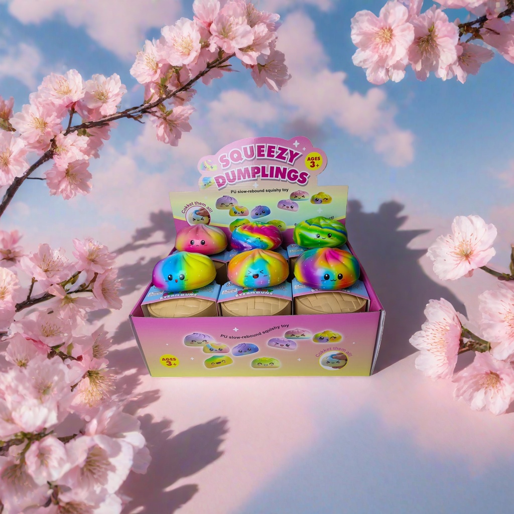 Rainbow xiaolongbao shaped colorful Squeezy Dumplings toy box details Picture