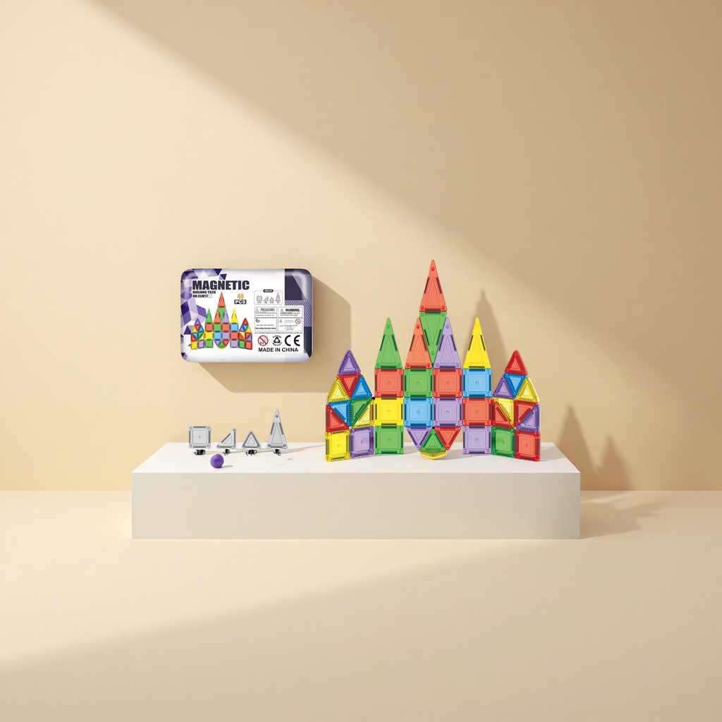 Magnetic building block puzzle main set, children's educational toys, safety rounded corners, strong magnetic adsorption details Picture