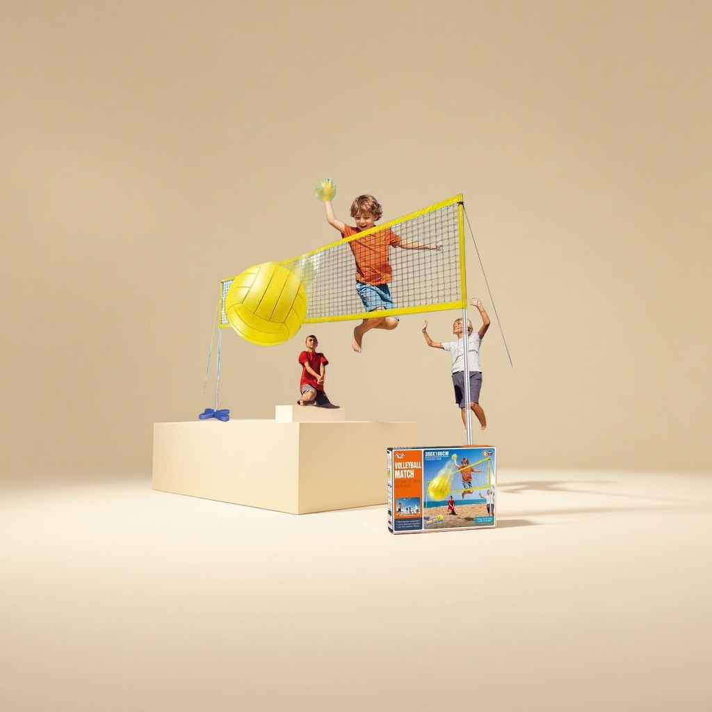 Children's beach volleyball set with net, portable storage bag, and outdoor sports toys for sunshine Application Scenario