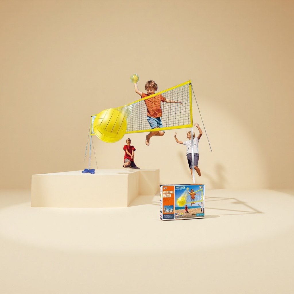 Children's beach volleyball set with net, portable storage bag, and outdoor sports toys for sunshine