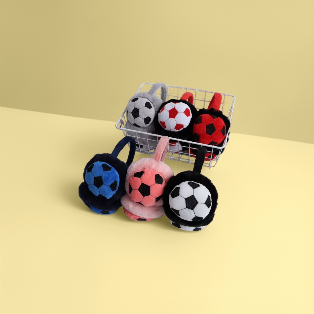 Football-patterned plush ear cups for warmth and cold protection, winter couple's style details Picture