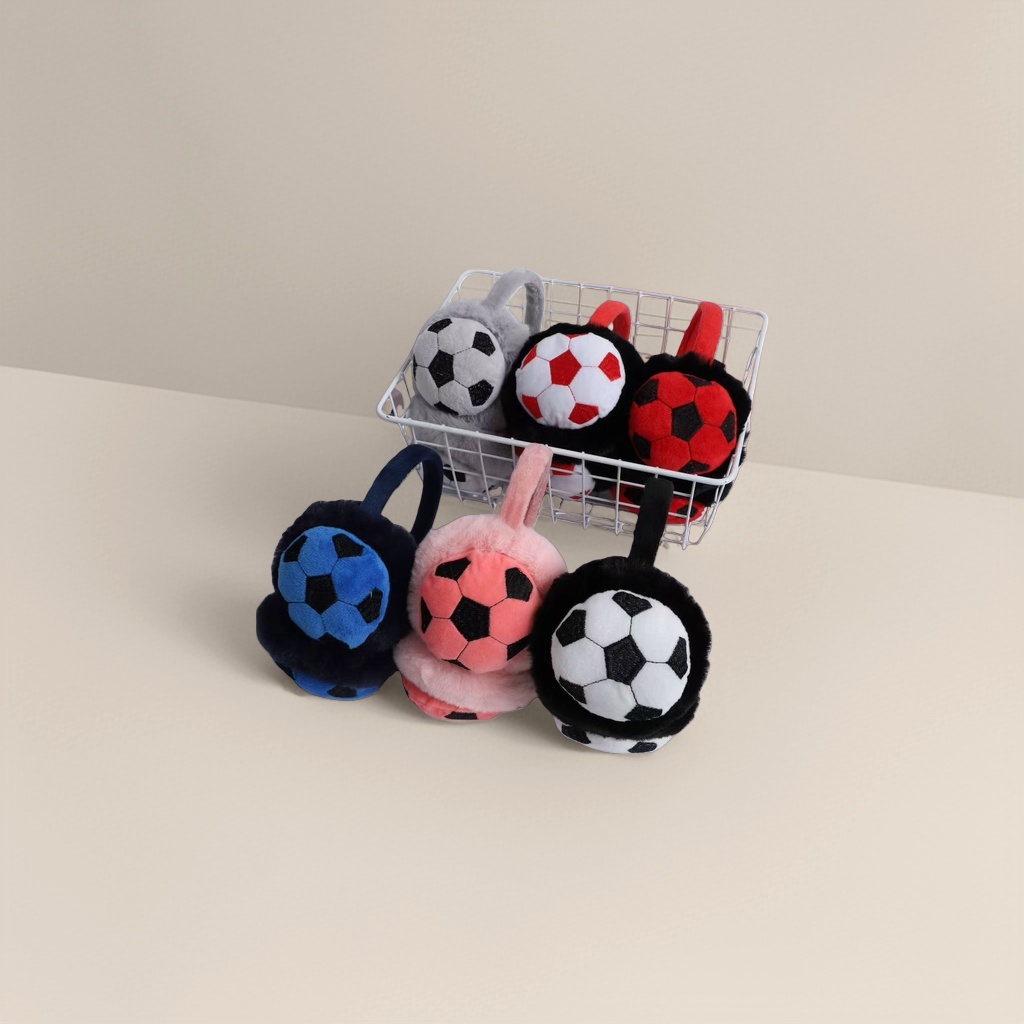 Football-patterned plush ear cups for warmth and cold protection, winter couple's style Application Scenario
