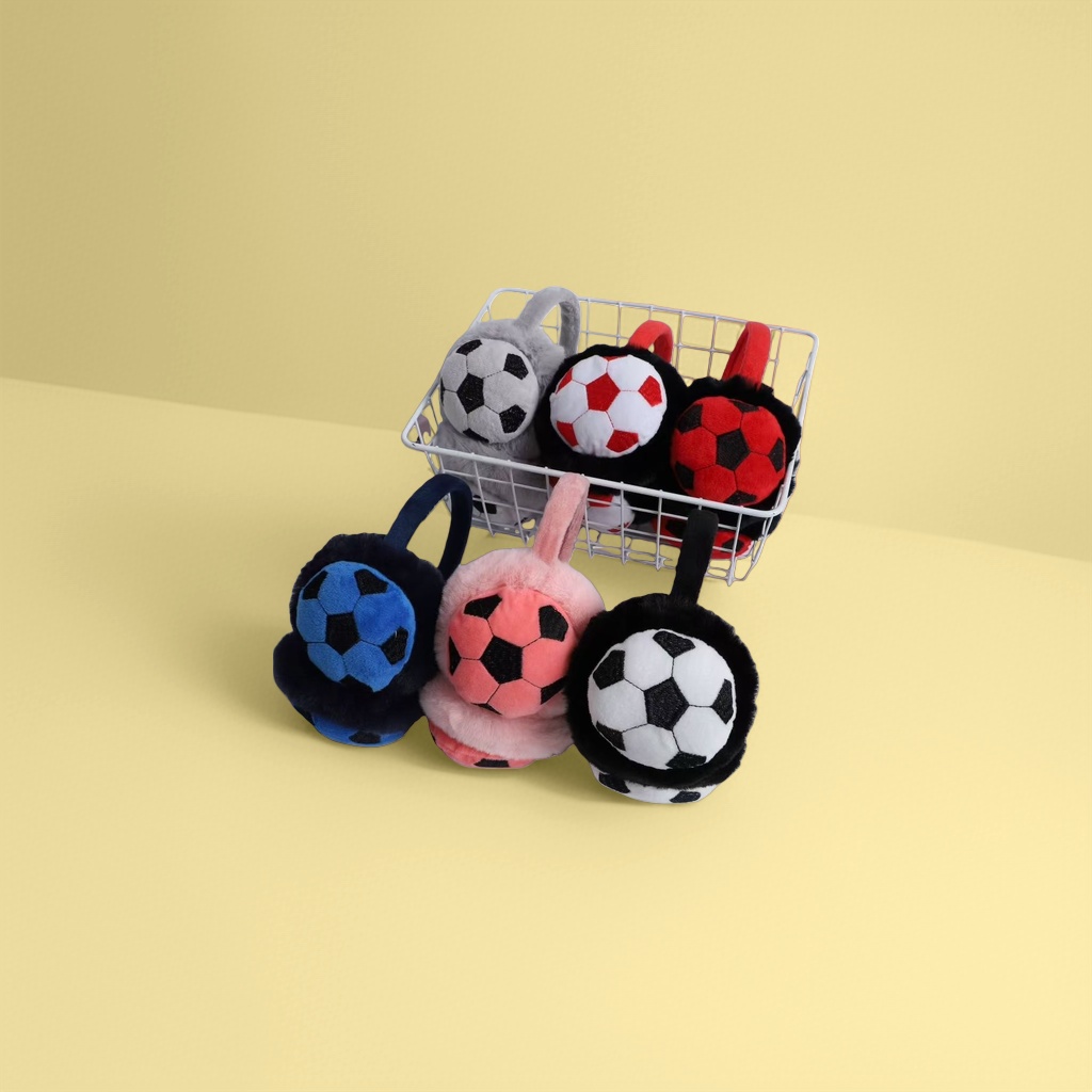 Football-patterned plush ear cups for warmth and cold protection, winter couple's style