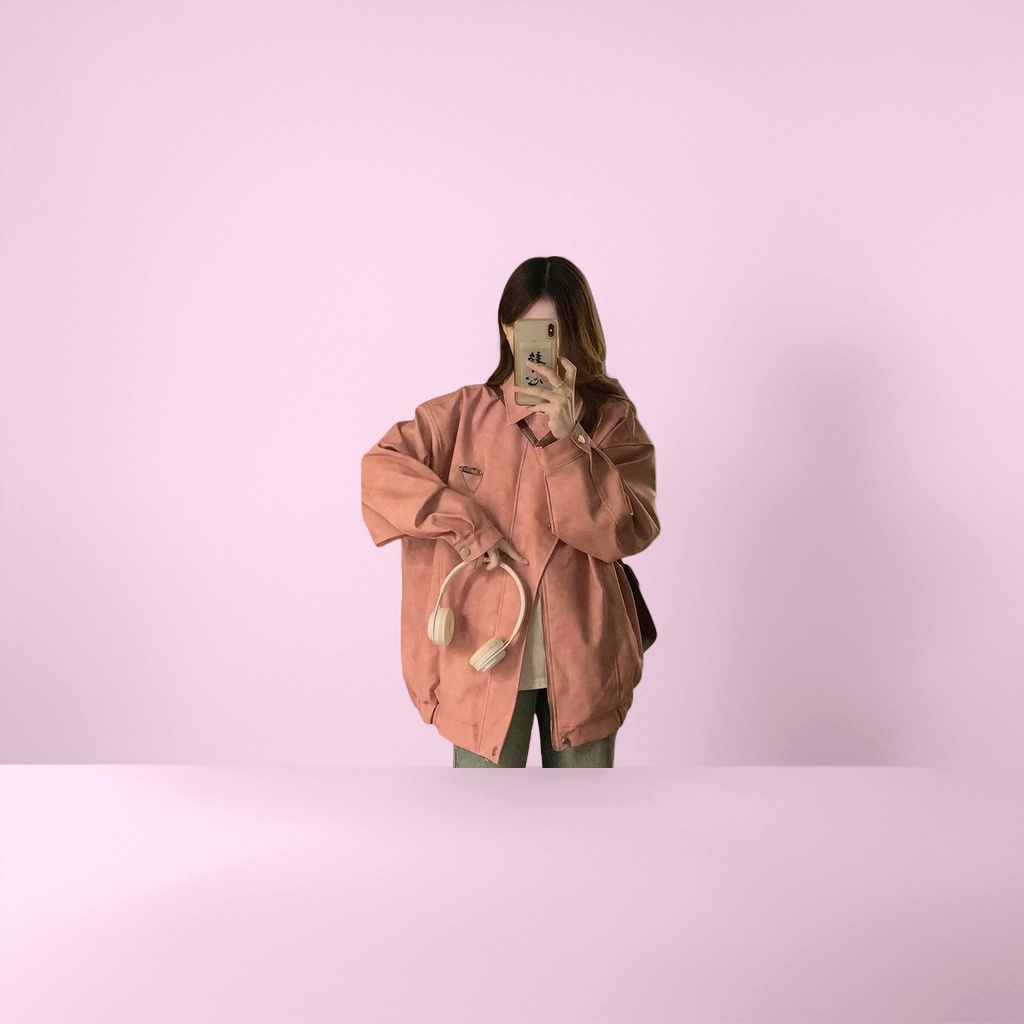 粉色外套女春秋薄款休闲百搭韩版时尚外套皮衣夹克
