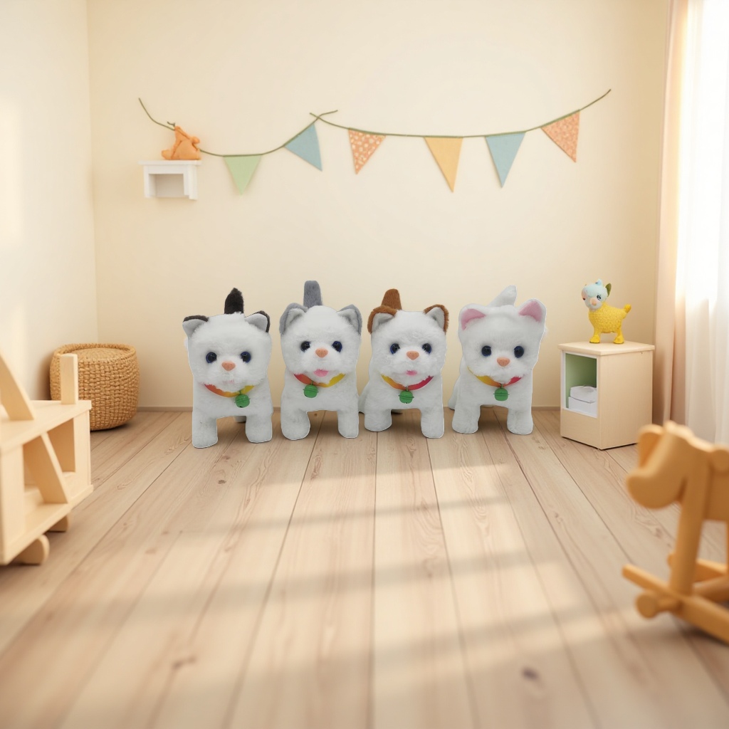 毛绒玩具+四只白色小猫细节图