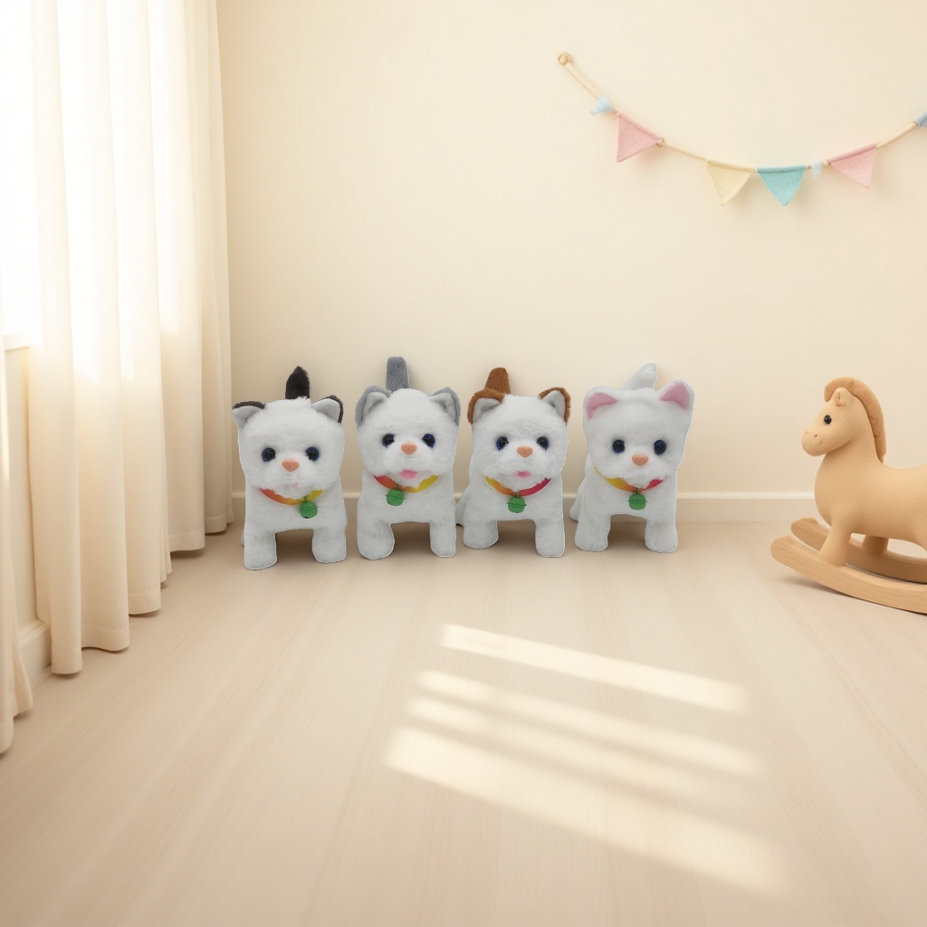 四只白色小猫毛绒玩具可爱软萌抱枕摆件