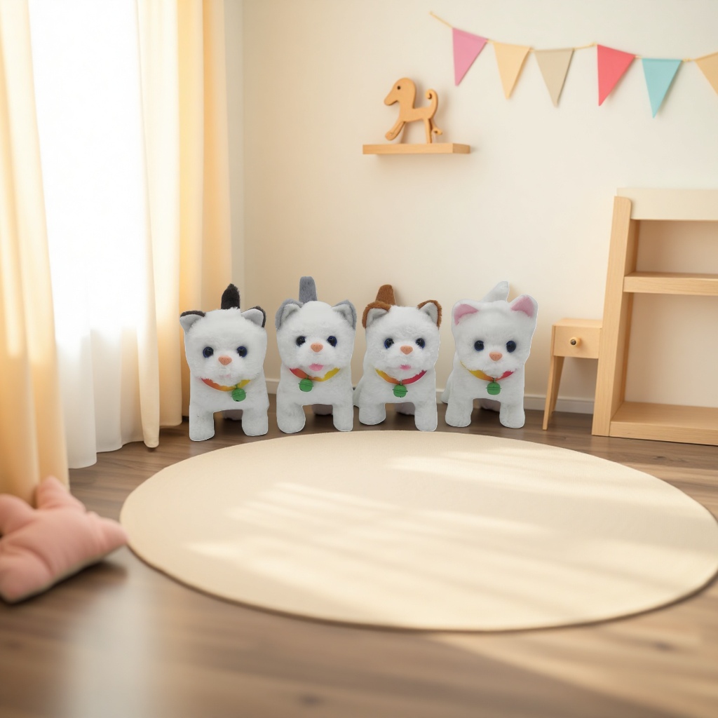 毛绒玩具+四只白色小猫产品图