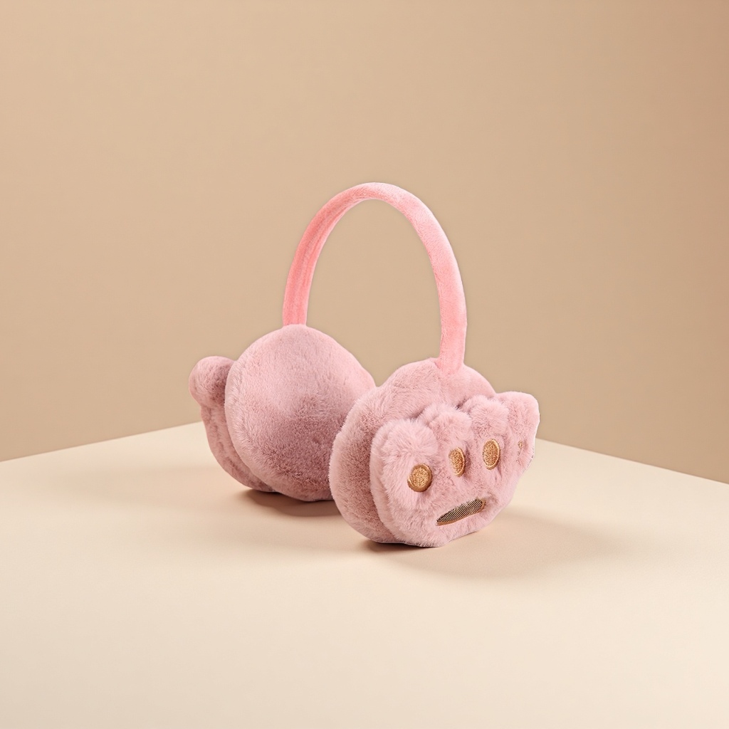 粉色毛绒猫耳造型耳罩 保暖防寒可爱少女风冬季必备