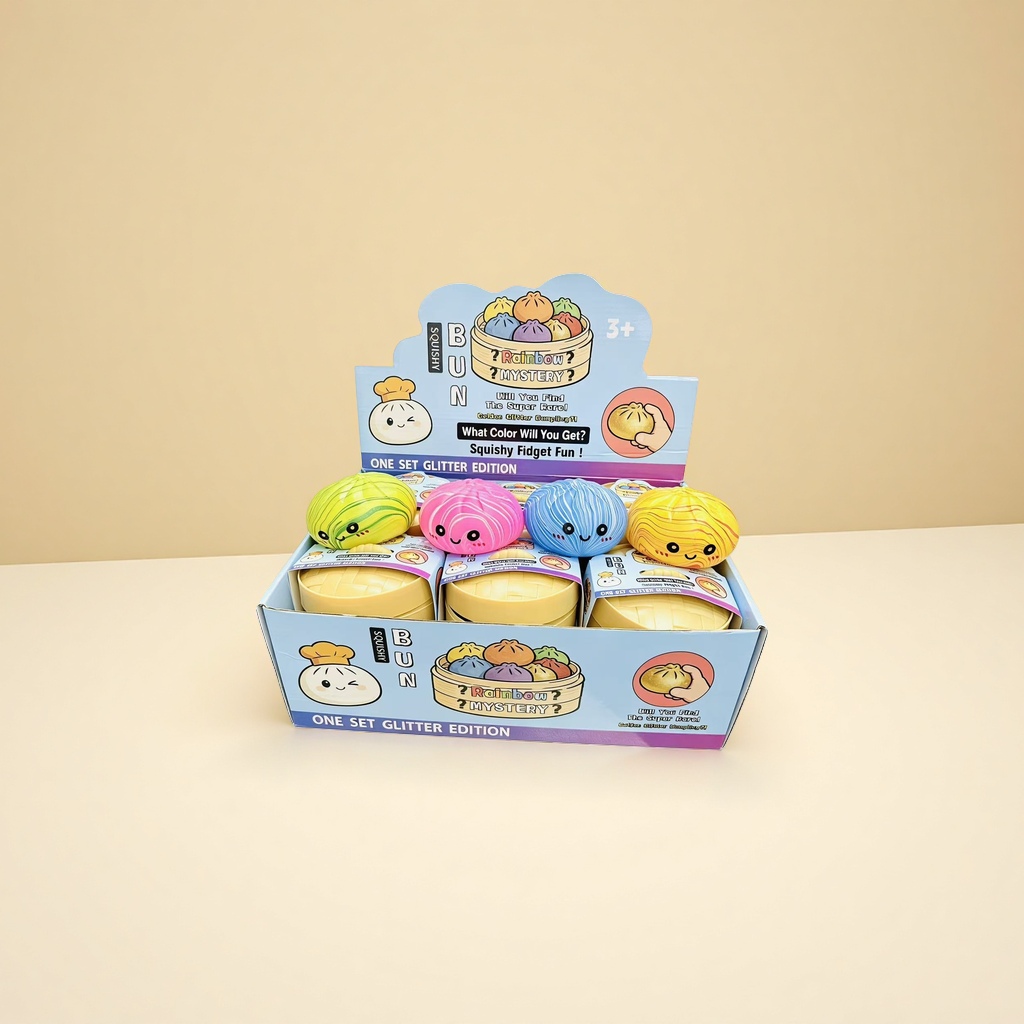 A cute soft rubber slow-rebound educational toy in the shape of colorful buns, squeezing and relieving pressure Specification image