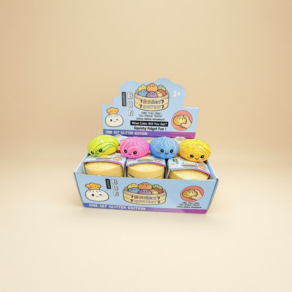 A cute soft rubber slow-rebound educational toy in the shape of colorful buns, squeezing and relieving pressure
