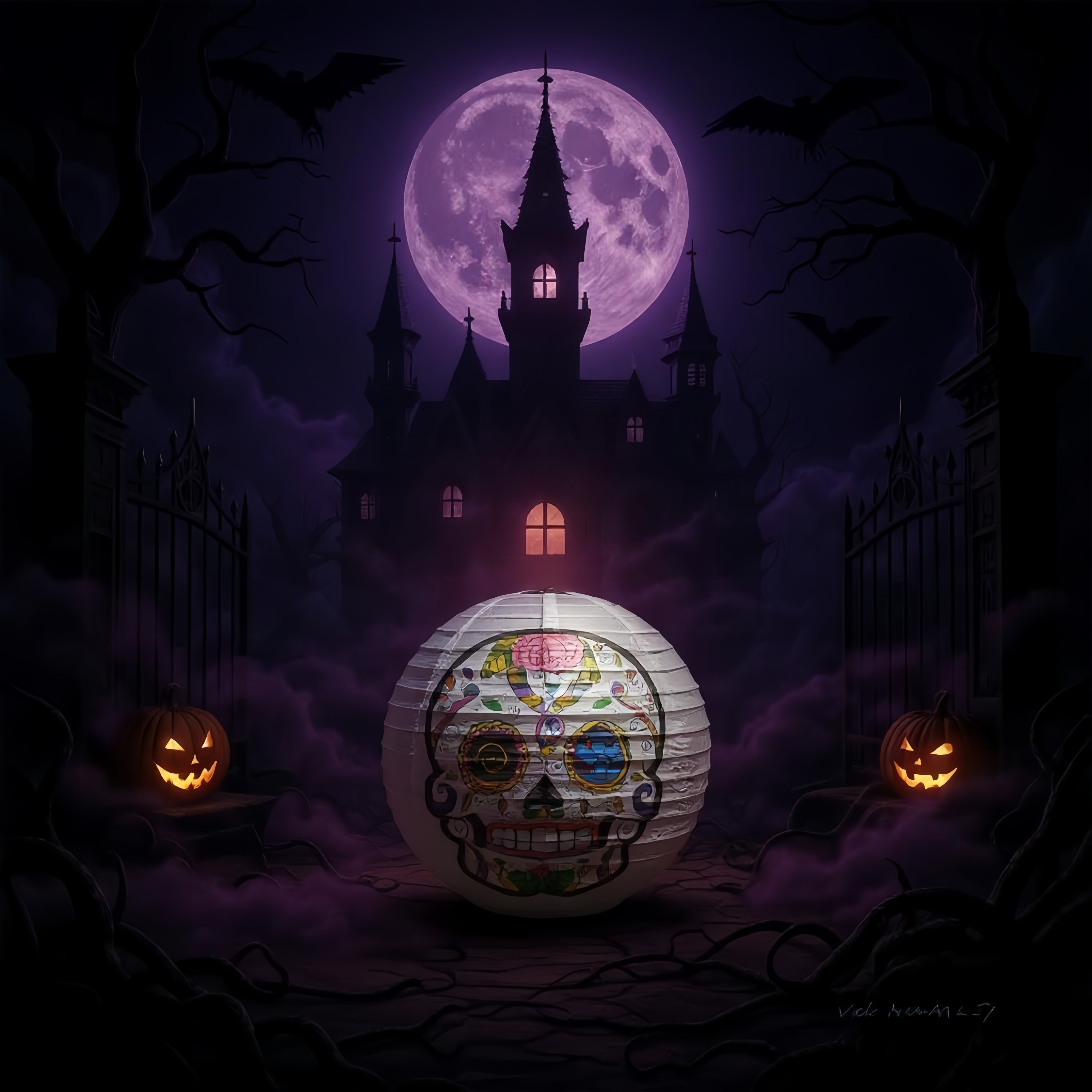 Colorful skull pattern paper lanterns, hand-folded paper, festive atmosphere decorative lights details Picture