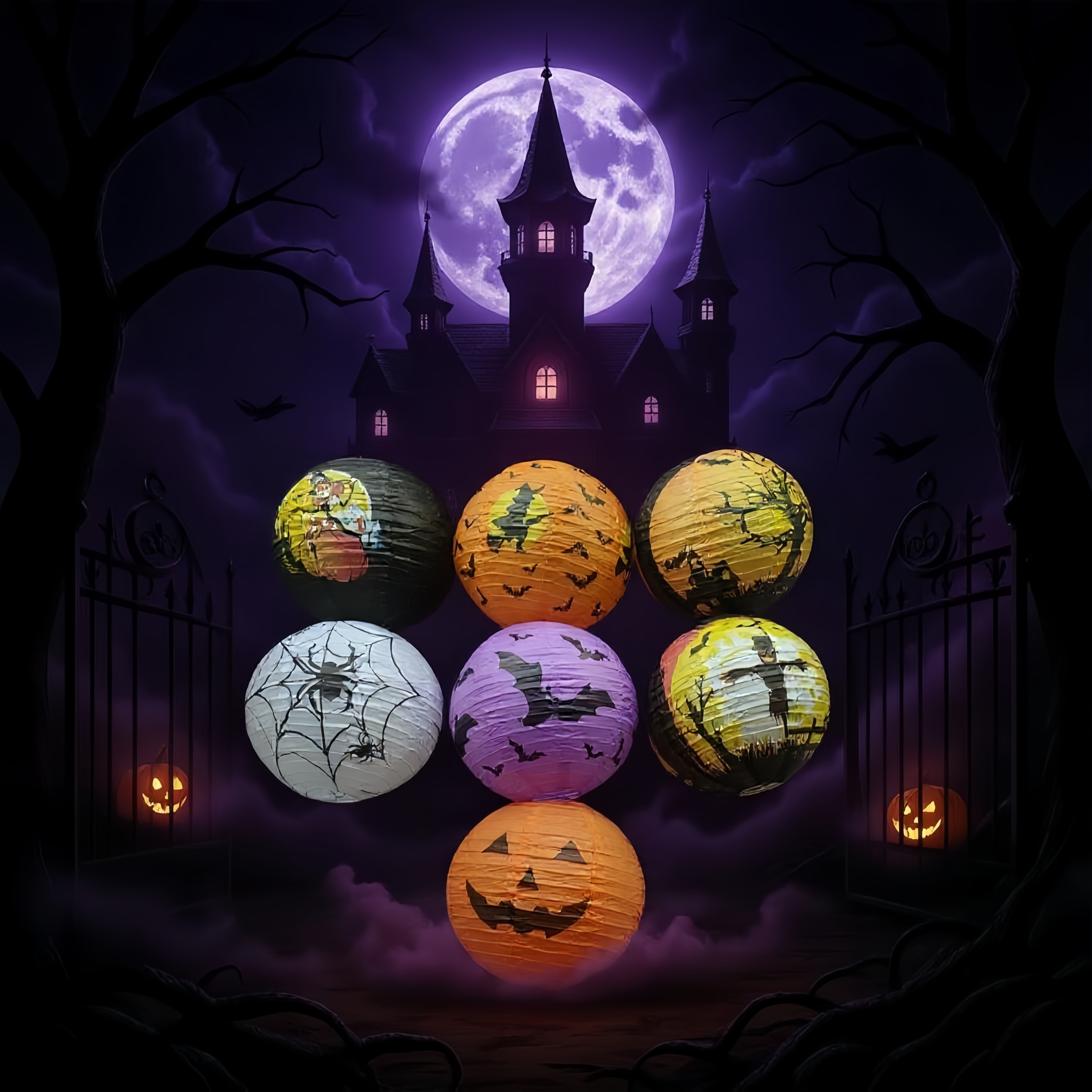Halloween-themed paper lantern decorative pendants for festive atmosphere home decoration
