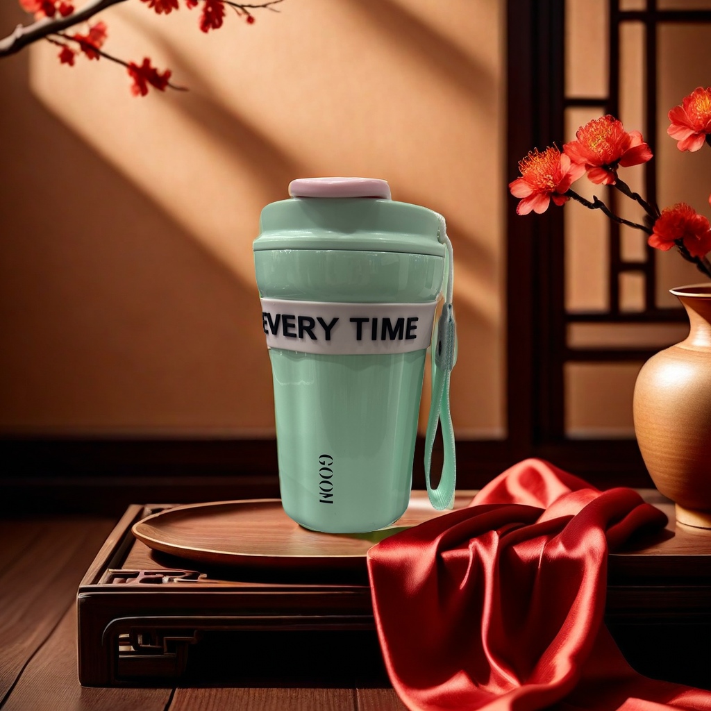 The main body of the green insulated cup is a stainless steel vacuum insulated portable water cup