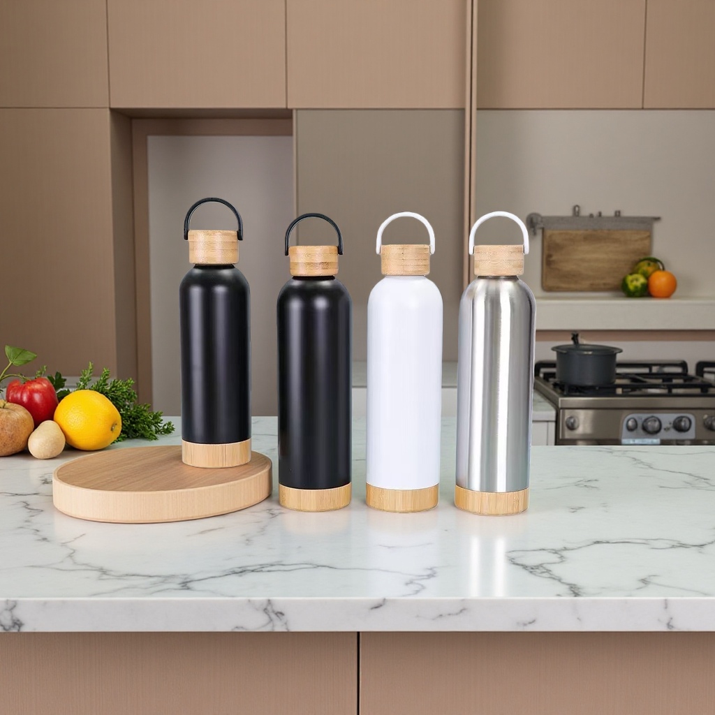 Wholesale of new large-capacity bamboo and wood bottom small-mouth sports water bottles with handles, portable double-layer vacuum cola bottles and cups Application Scenario