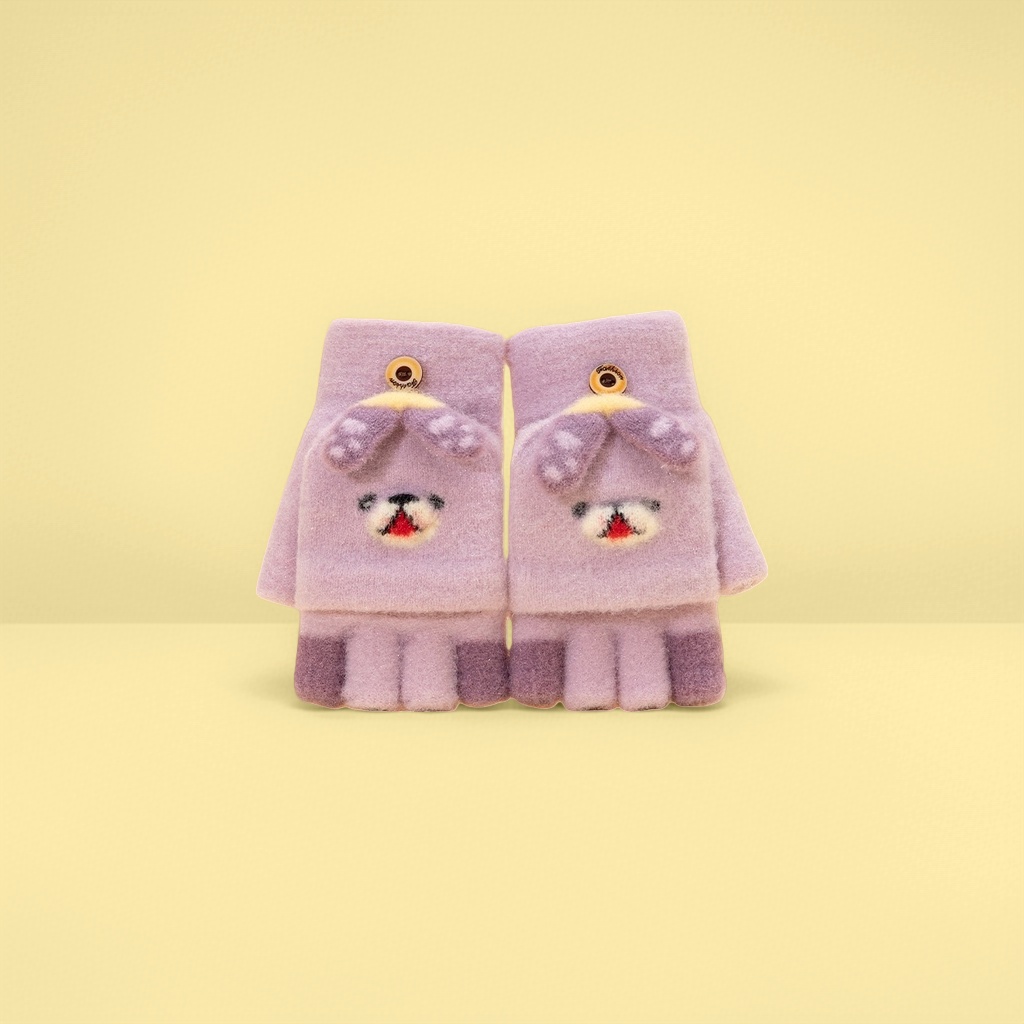 Thickened plush gloves for warm children's autumn and winter knitted gloves