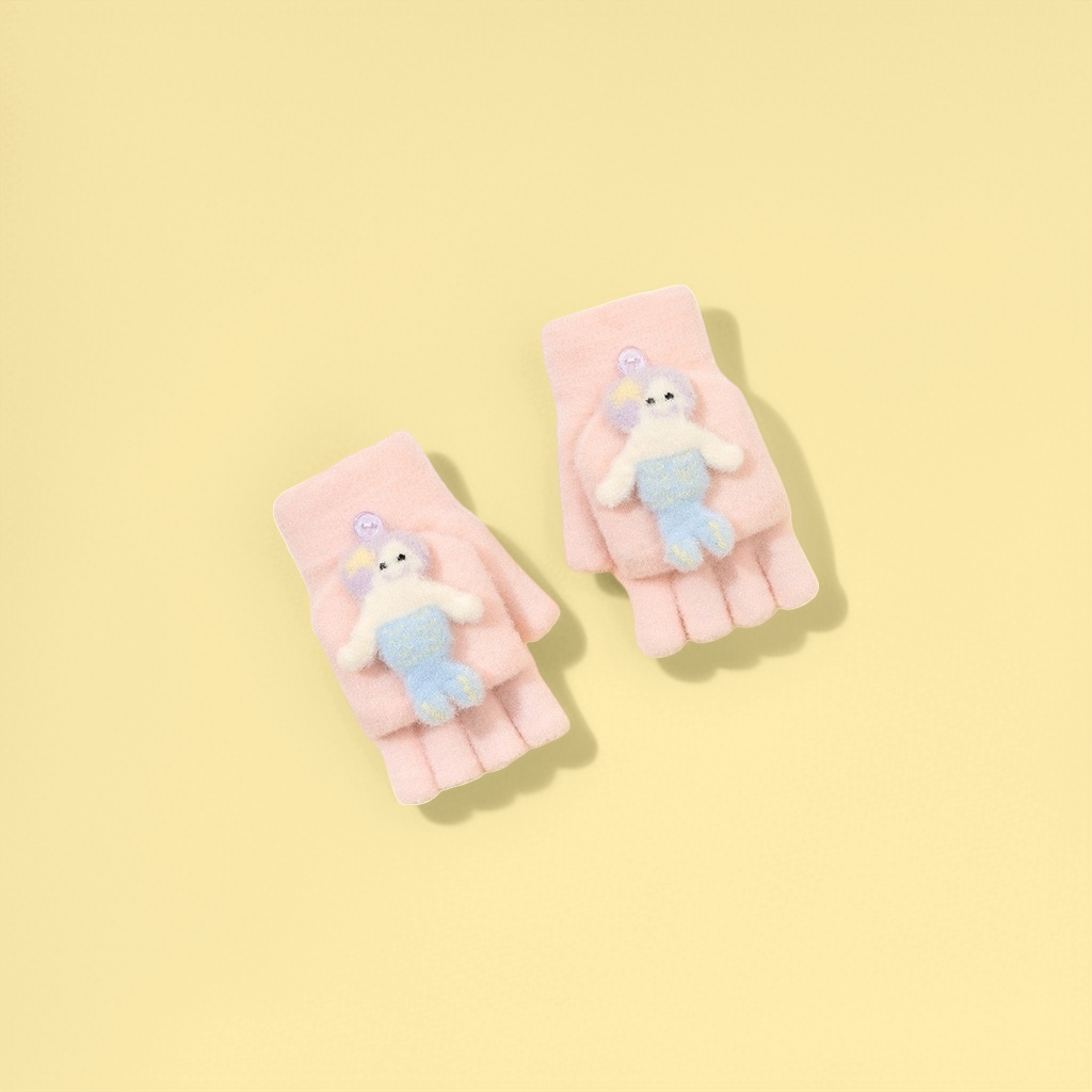 Pink plush gloves for children are warm and cold-proof in autumn and winter, thickened, cute, fashionable and versatile details Picture