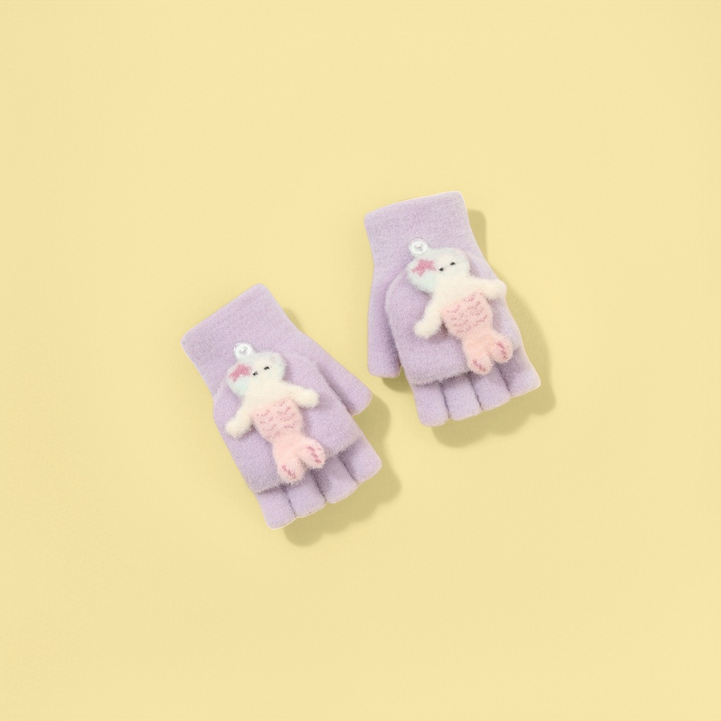 Cute cartoon children's decorated plush half-finger gloves are warm, anti-slip, comfortable and versatile
