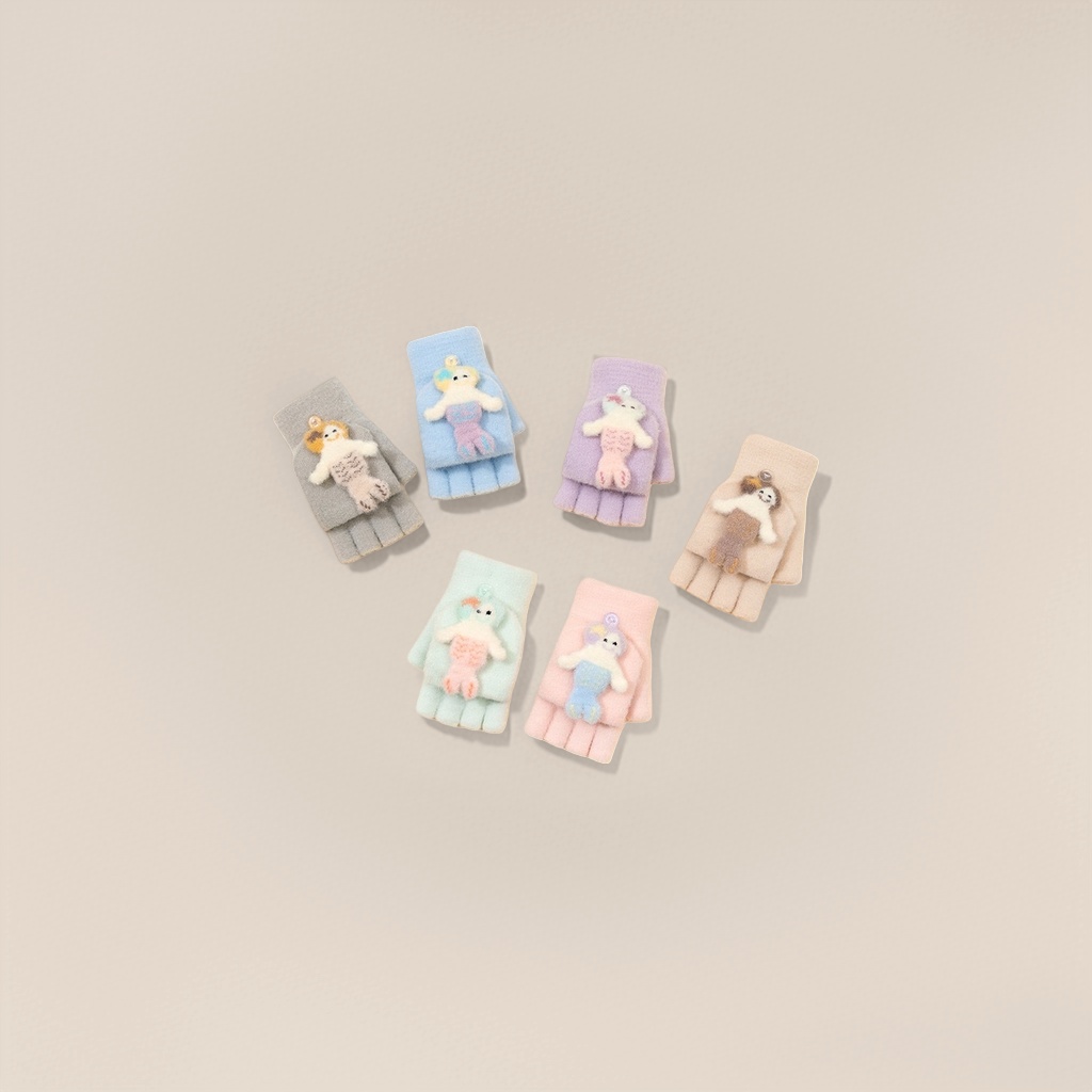 Cute cartoon children's decorated plush half-finger gloves are warm, anti-slip, comfortable and versatile Application Scenario
