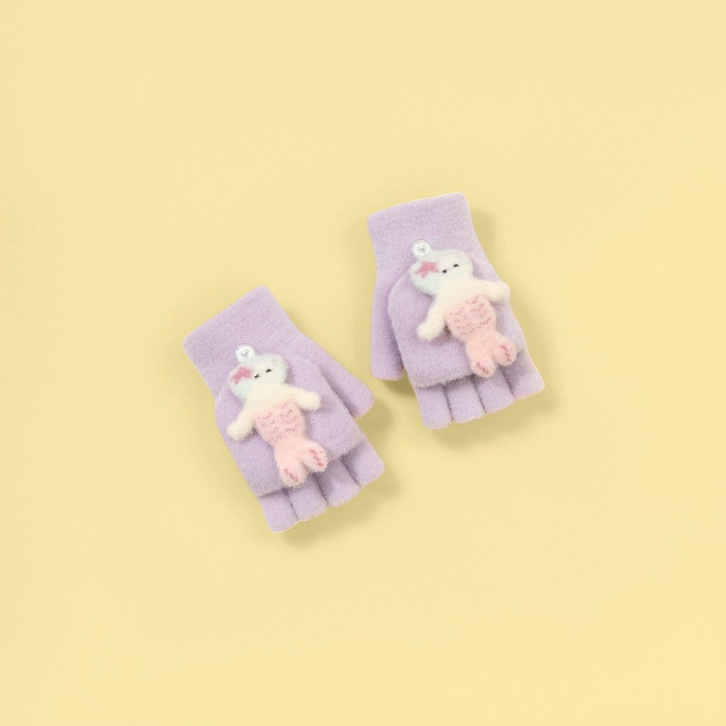 Cute cartoon children's decorated plush half-finger gloves are warm, anti-slip, comfortable and versatile details Picture