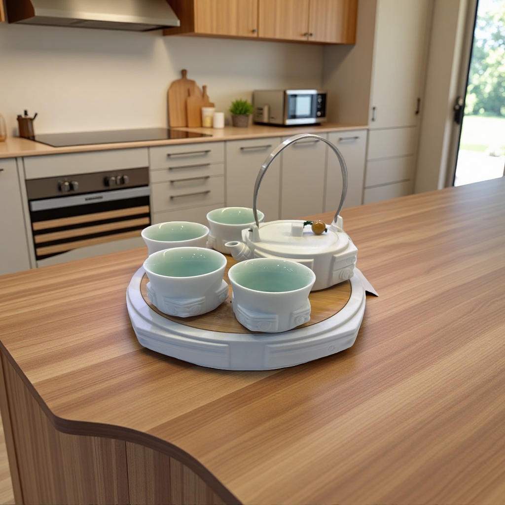 Ceramic kung Fu tea set, one pot, four cups with a tea tray Application Scenario