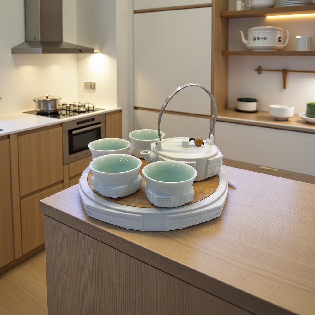 Ceramic kung Fu tea set, one pot, four cups with a tea tray details Picture