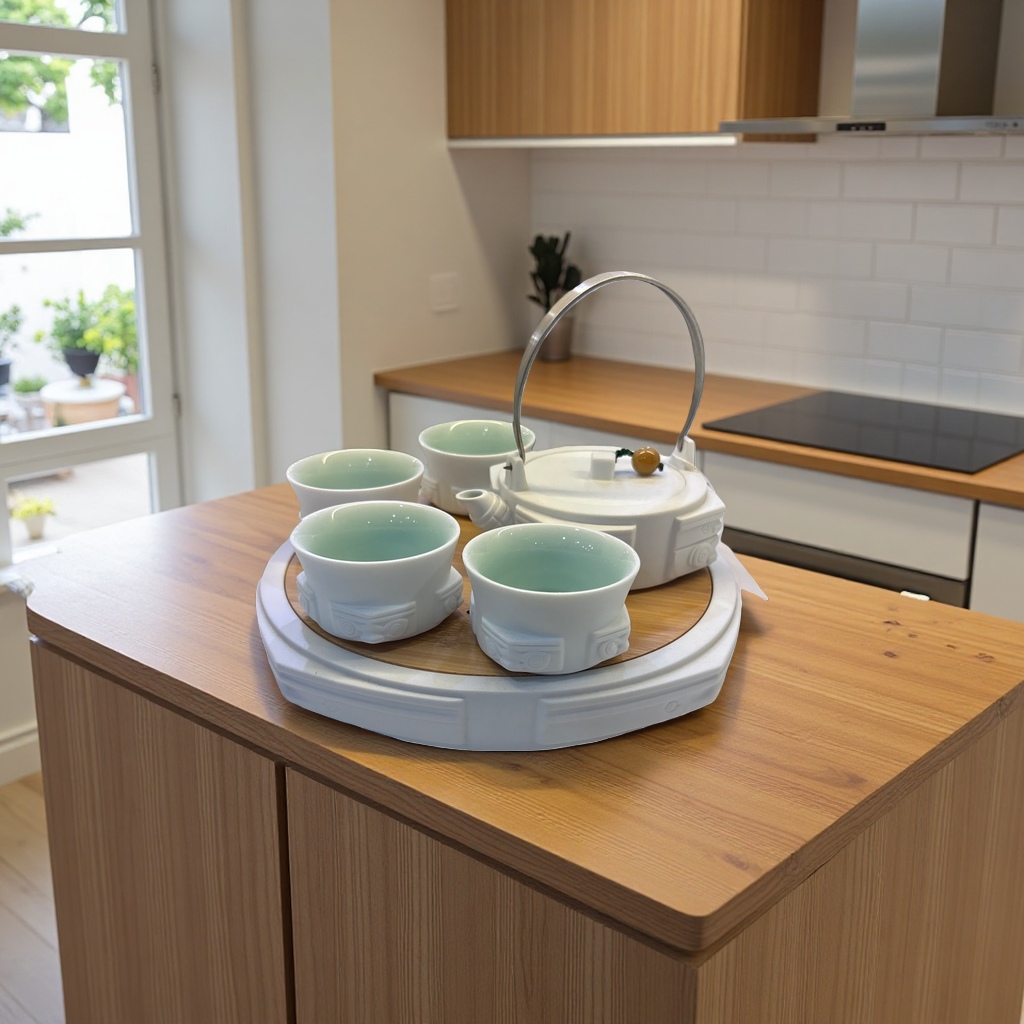 Ceramic kung Fu tea set, one pot, four cups with a tea tray Specification image