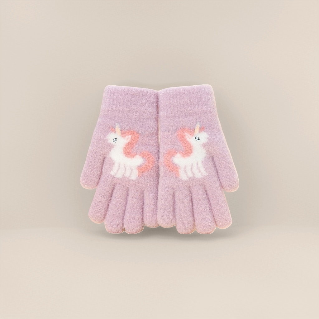 Thickened plush unicorn-patterned gloves for warmth, cute cartoon for girls in winter Application Scenario