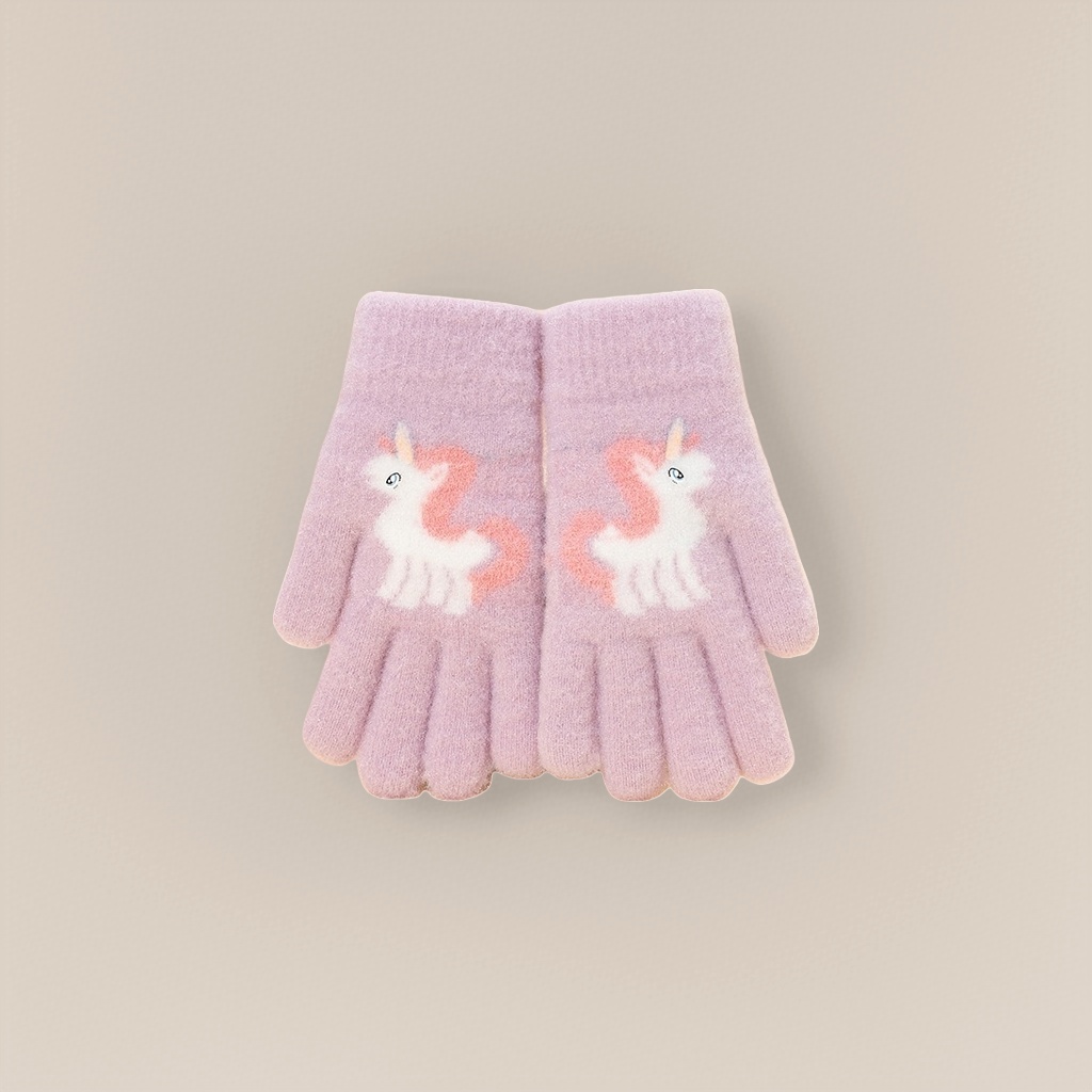 Thickened plush unicorn-patterned gloves for warmth, cute cartoon for girls in winter Specification image