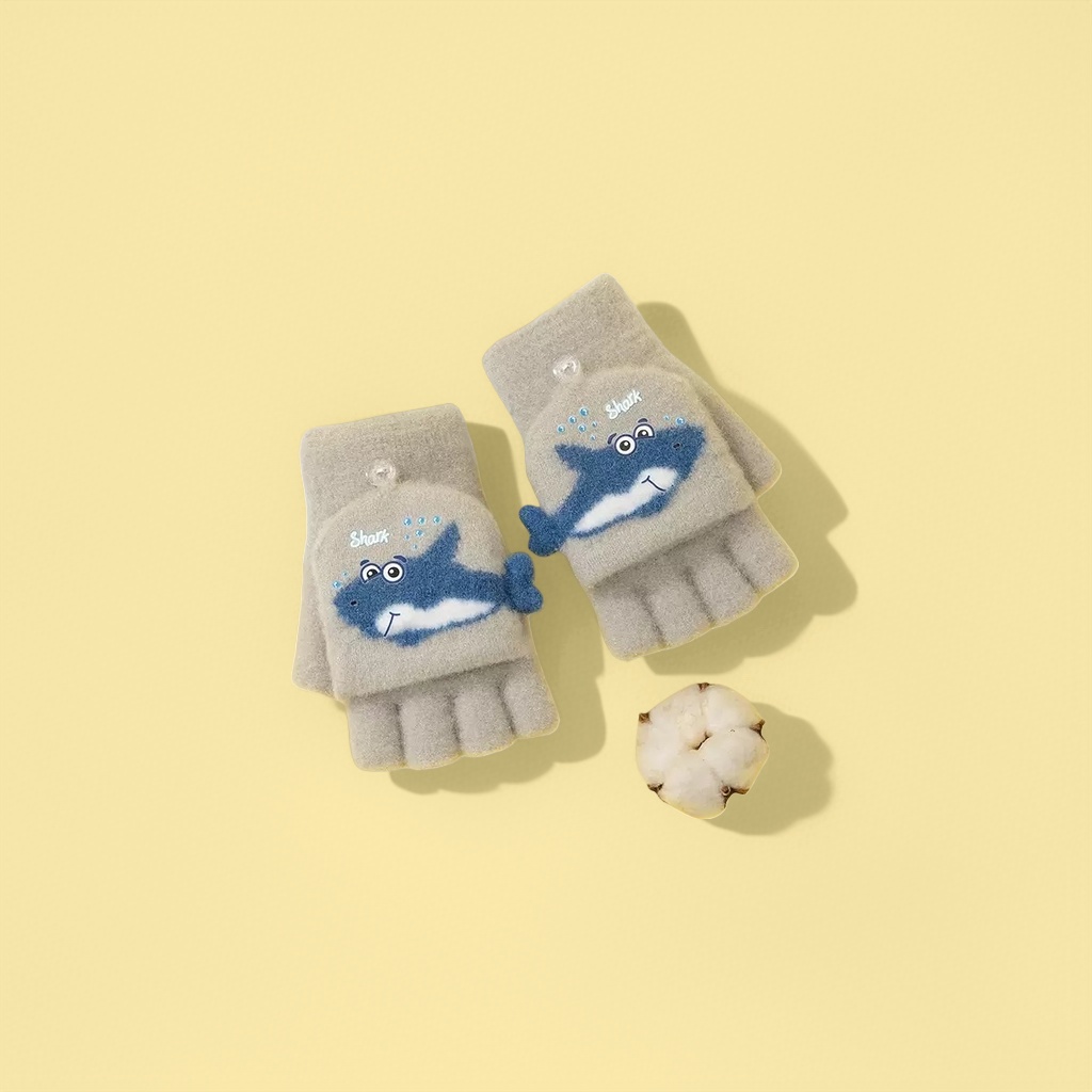 Plush toy shark-shaped gloves, cute children's warm cartoon gloves