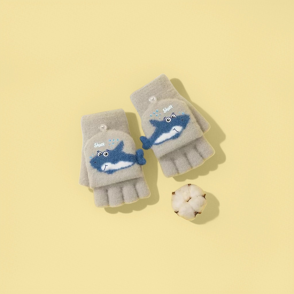 Plush toy shark-shaped gloves, cute children's warm cartoon gloves details Picture