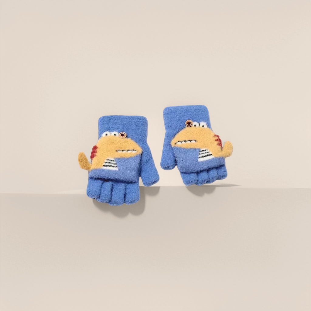 Cartoon dinosaur pattern plush gloves, warm and cold-proof, cute winter style for children Specification image