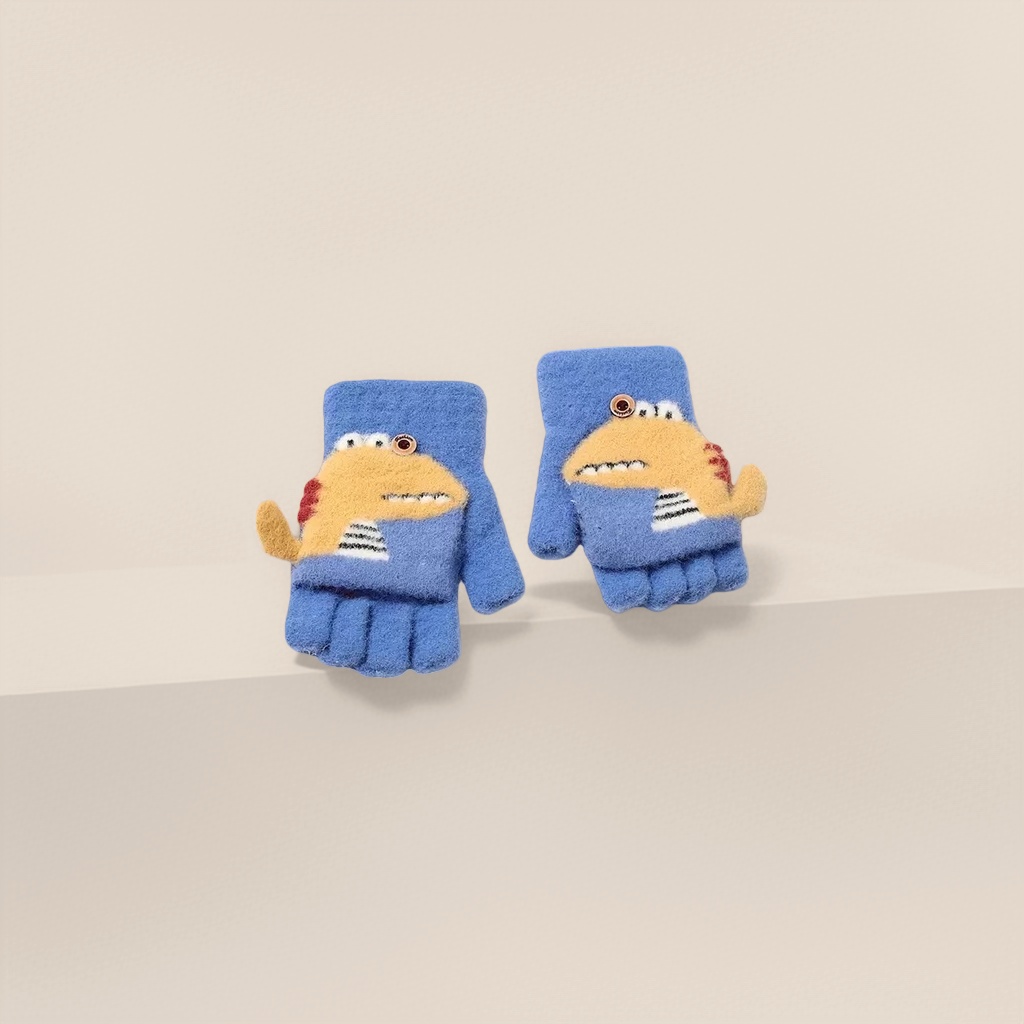 Cartoon dinosaur pattern plush gloves, warm and cold-proof, cute winter style for children Application Scenario