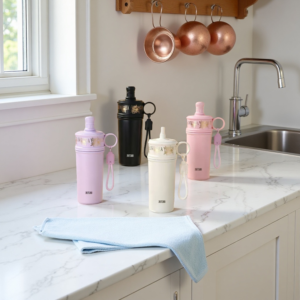 Wholesale of high-appearance ceramic inner liner insulated cups, women's light luxury portable straw cups, high-end double-drinking cups and gift water cups details Picture