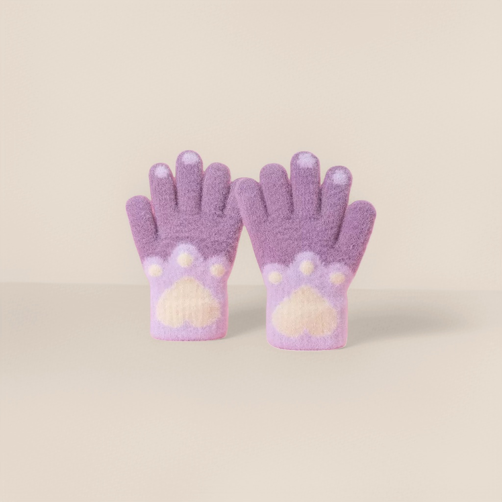 Purple plush cat paw warm gloves are cute and adorable winter children's hand protection against the cold Application Scenario