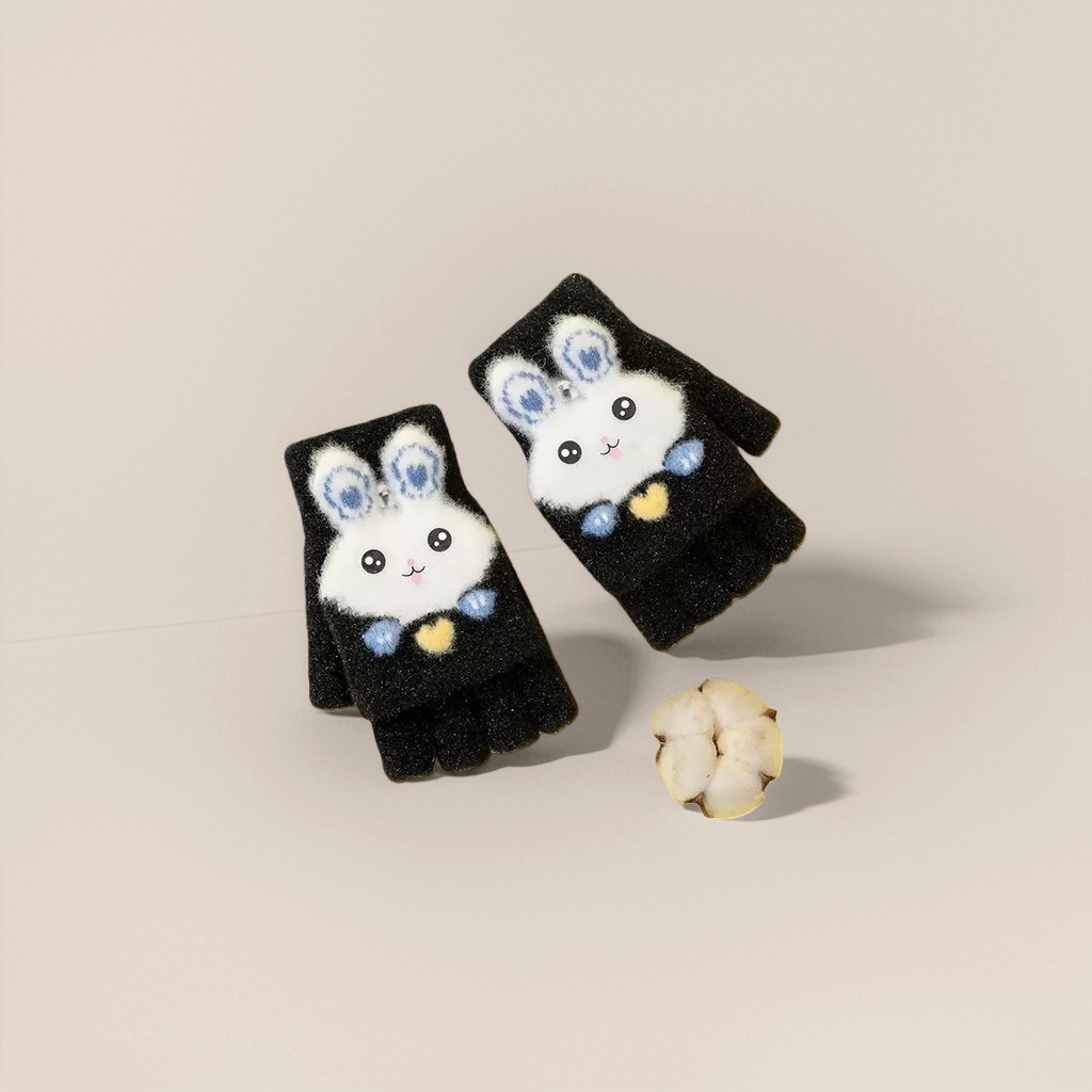 Cute rabbit-patterned black plush gloves, warm, anti-slip and thickened for women in autumn and winter Application Scenario