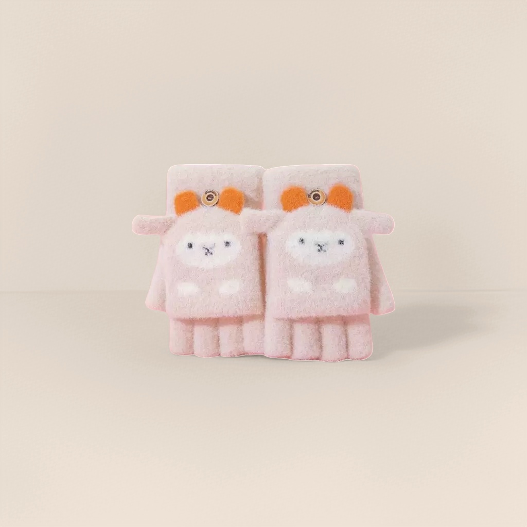 Cute cartoon rabbit-shaped children's plush gloves, warm and anti-slip, made of thickened cotton Specification image