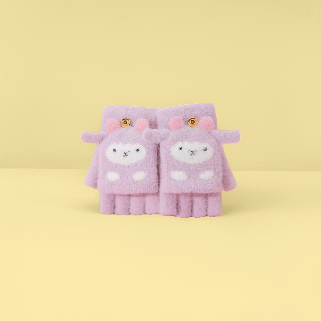 Cute cartoon rabbit-shaped children's plush gloves, warm and anti-slip, made of thickened cotton details Picture