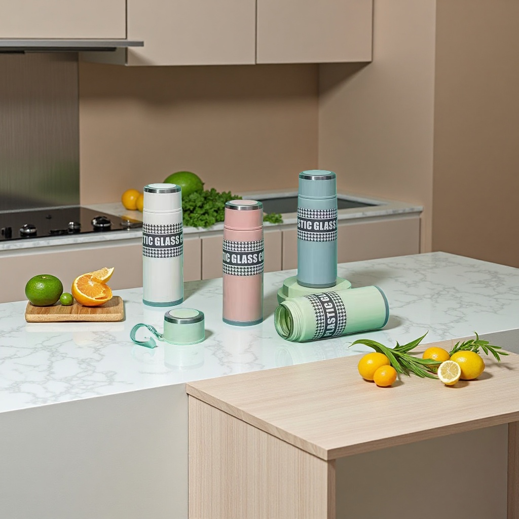Creative double-layer Korean-style plastic glass cup, glass water cup bottle, male and female student tea cup, anti-drop glass cup Specification image