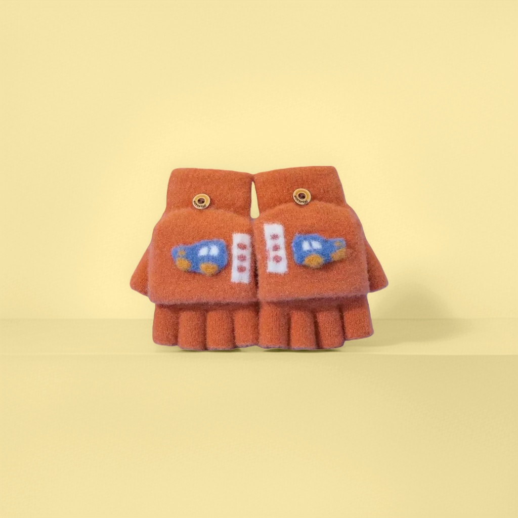 Orange children's mittens, warm and anti-slip, thickened cotton for autumn and winter details Picture