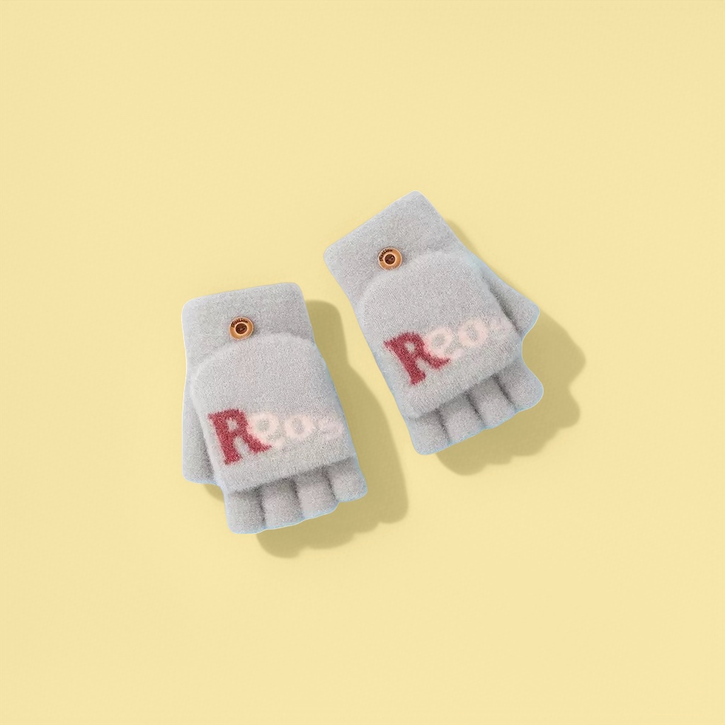 The grey plush fingerless gloves are warm, anti-slip and feature a fingertip touch screen design details Picture