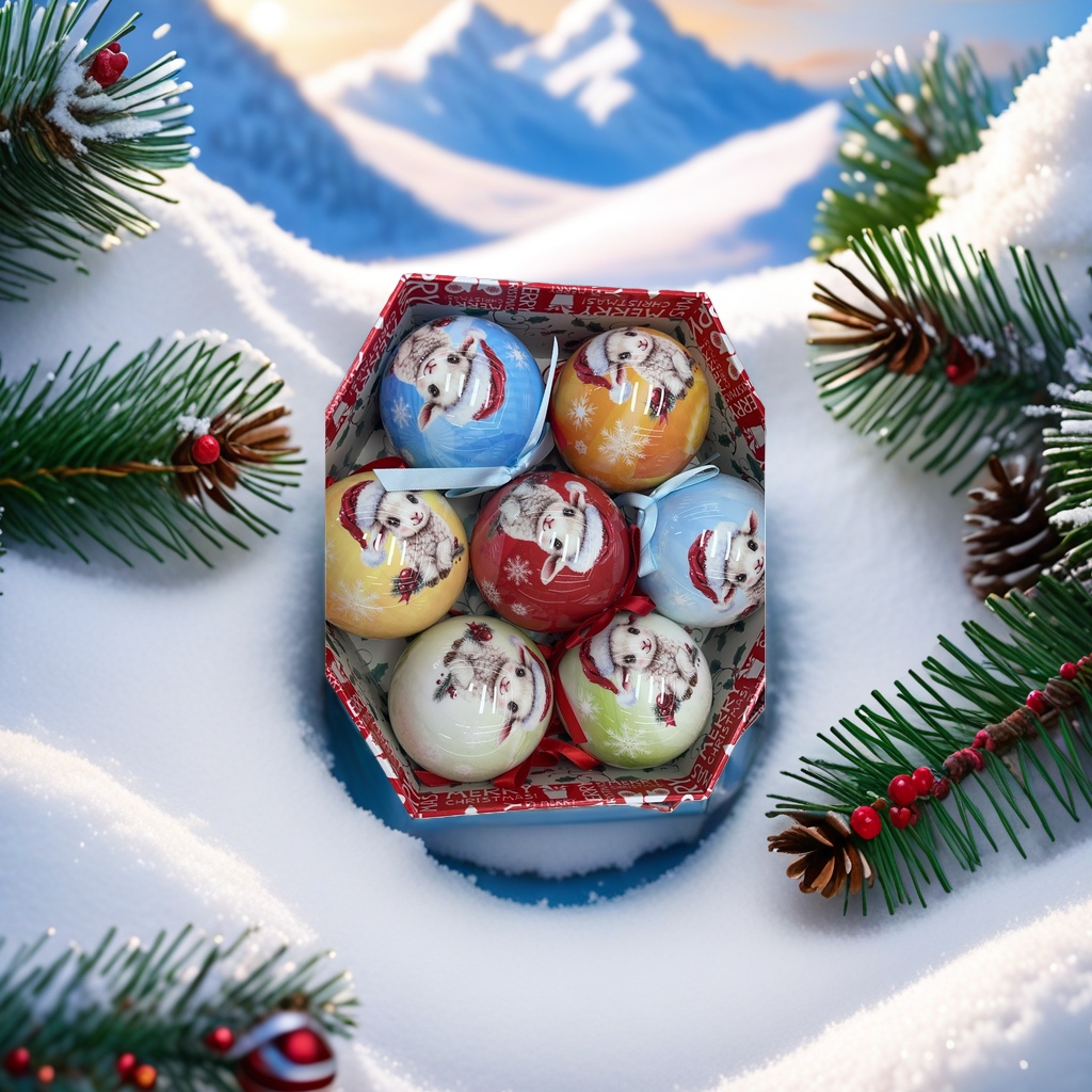 Christmas rabbit painted glass decorative balls, holiday hanging decorations and home ornaments Specification image
