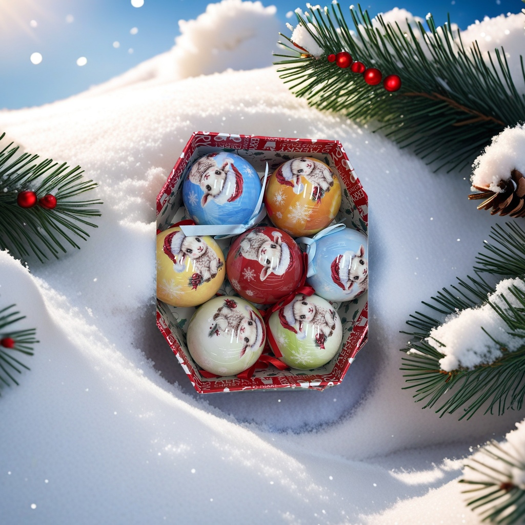 Christmas rabbit painted glass decorative balls, holiday hanging decorations and home ornaments details Picture